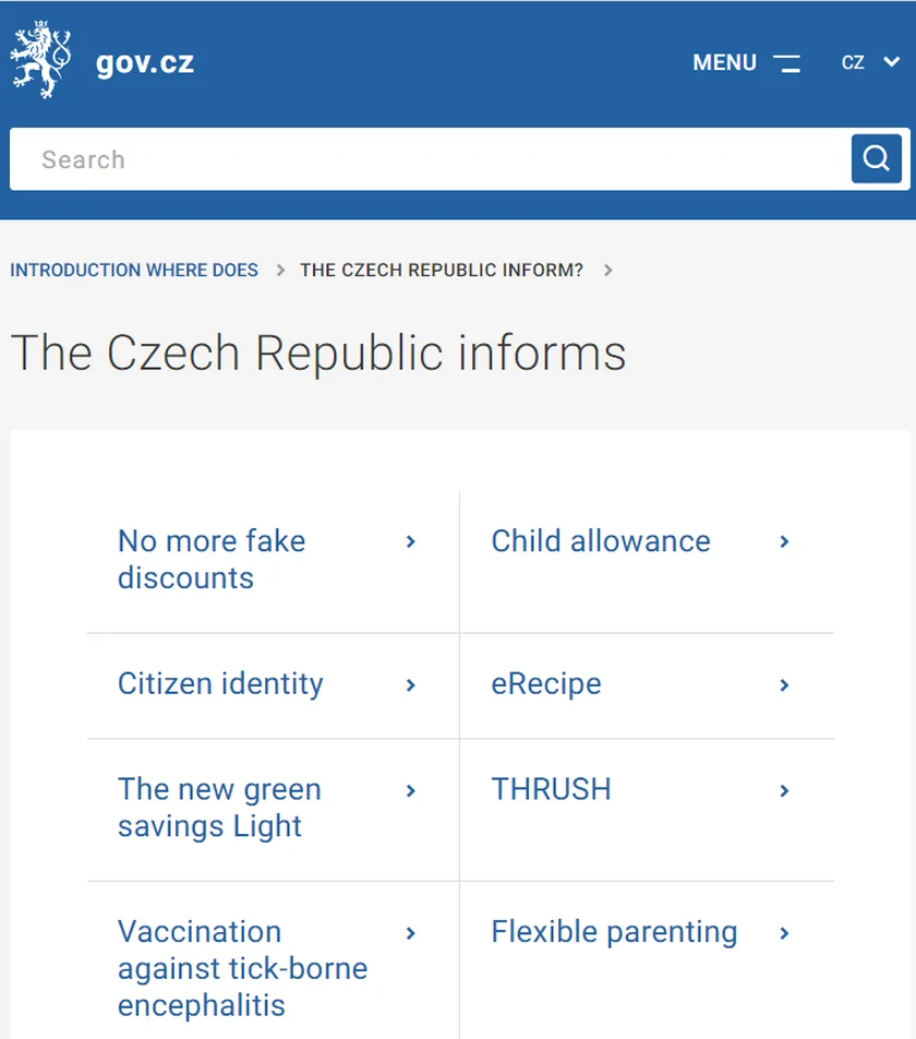 The current 'Czechia informs' site. (Photo: Screenshot from