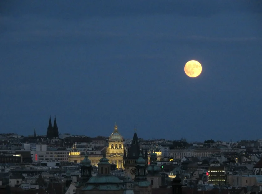 Moon on July 2 over Prague's center. Photo: Raymond Johnston