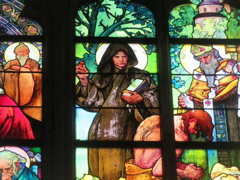 Part of Mucha's stained glass window at St. Vitus' Cathedral. Photo: Raymond Johnston