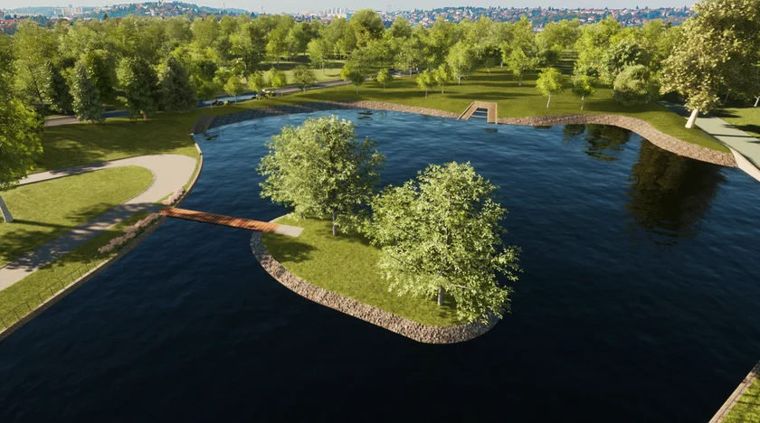 The visualization of the pond, which is now completed. (Source: City of Prague)
