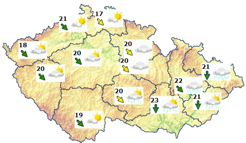 The weather forecast across Czechia for Saturday afternoon. (Photo: