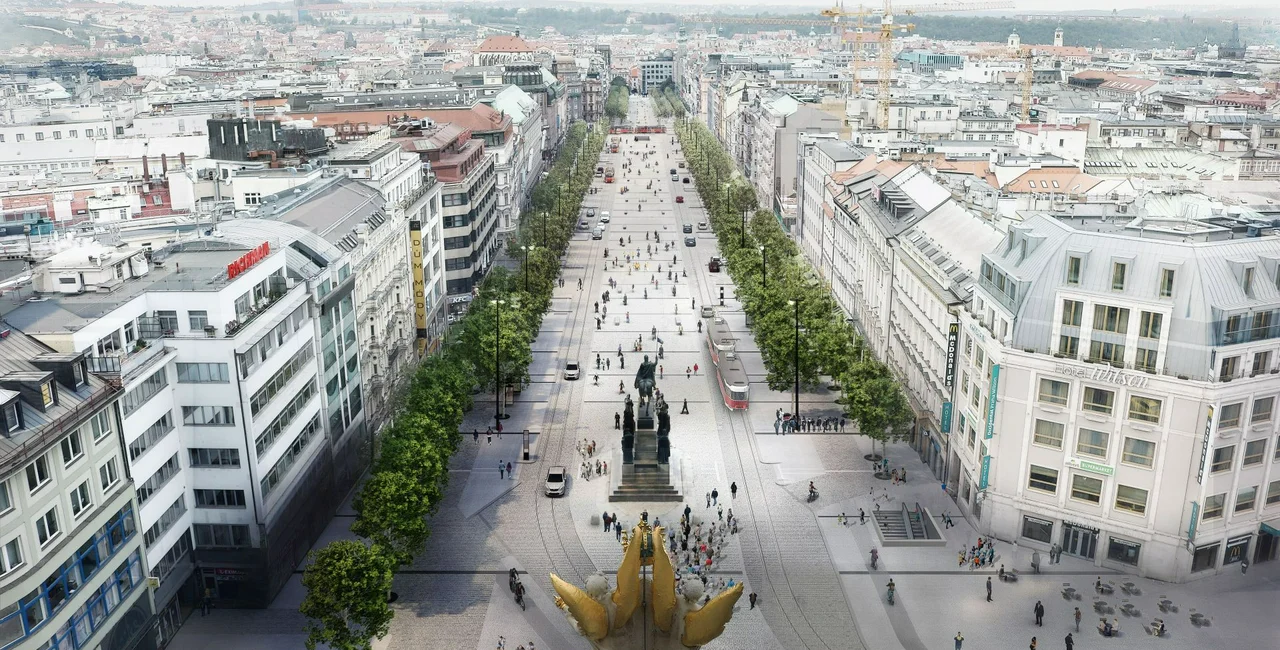 Proposed tram line on Wenceslas Square. Photo: Facebook / Institut plánování a rozvoje Prahy - IPR, Jakub Cigler Architekti