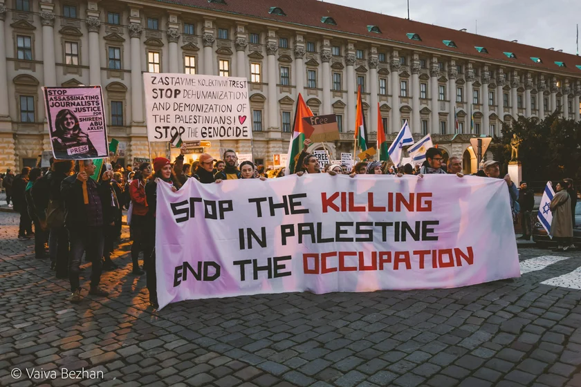 Photo of Wednesday's pro-Palestine protest in Prague by Vaiva Bezhan