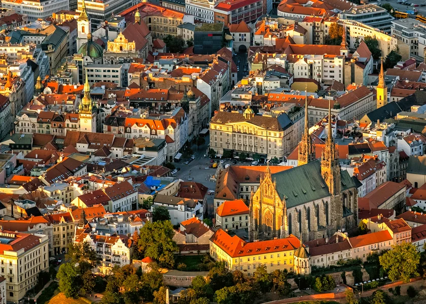 Aerial view of historical center of Brno. Photo via iStock by 1Tomm