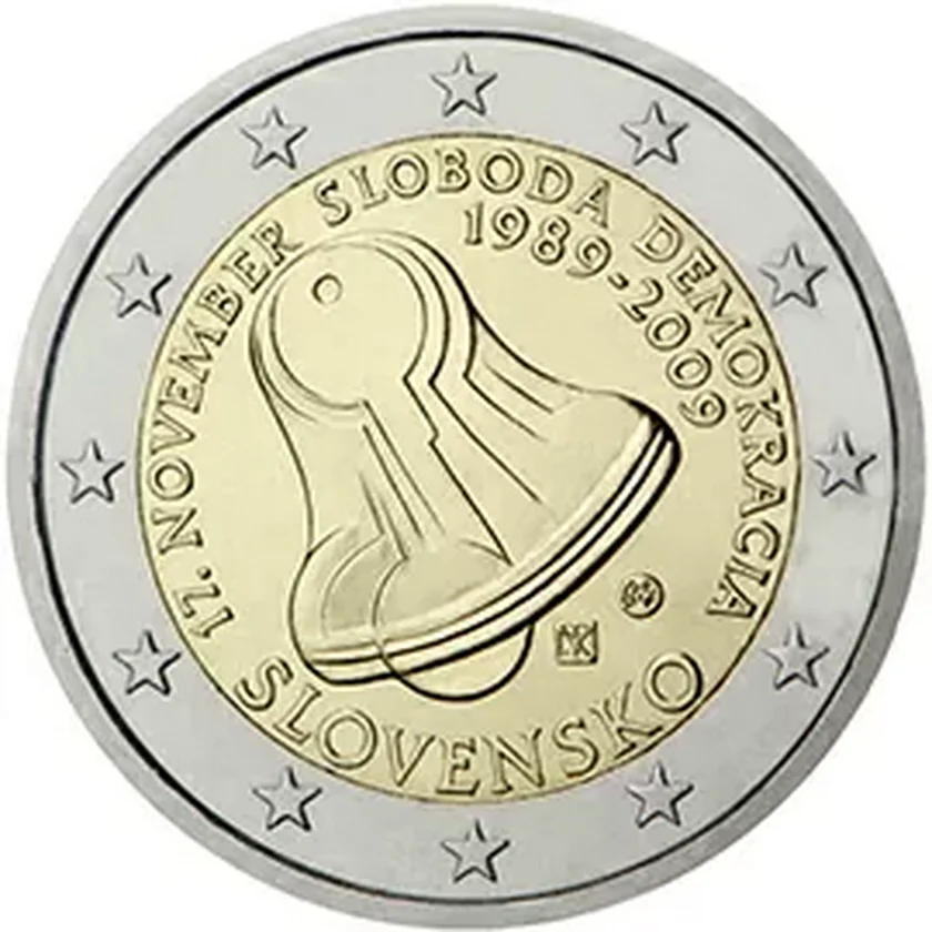 Slovakia's 2009 EUR 2 coin, depicting keys inside a bell. Photo: European Central Bank