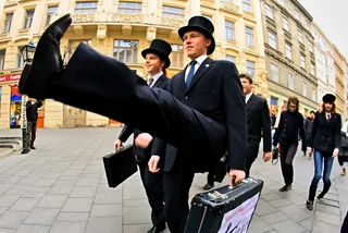 Bowler hat and briefcase ready: Monty Python's Silly Walk strides back onto Prague streets