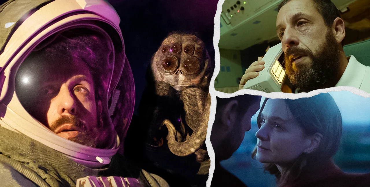 Adam Sandler and Carey Mulligan in scenes from Spaceman. Photos: Netflix