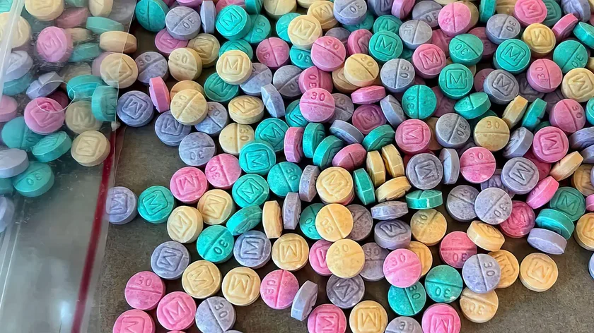Photo via of rainbow colored drugs