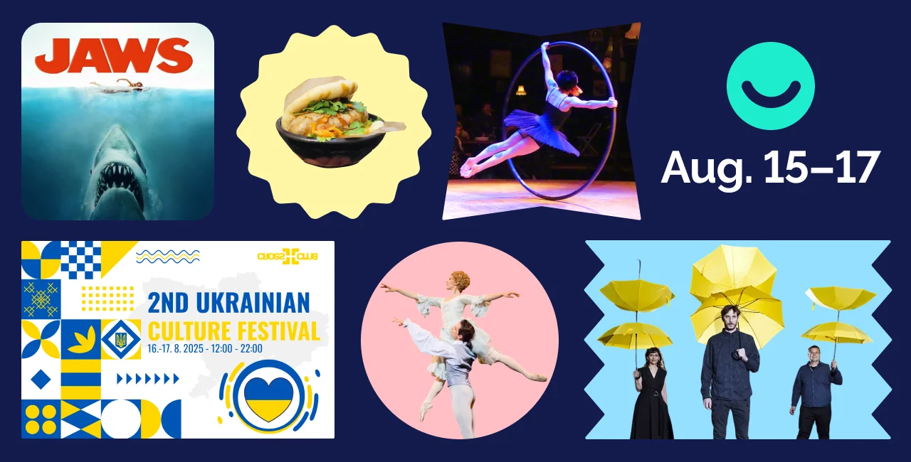 Collage Credits: Dim Sum Spot, GoOut, Divadlo Hybernia, Ukrainian Culture Festival, LETNÍ LETNÁ, Jaws