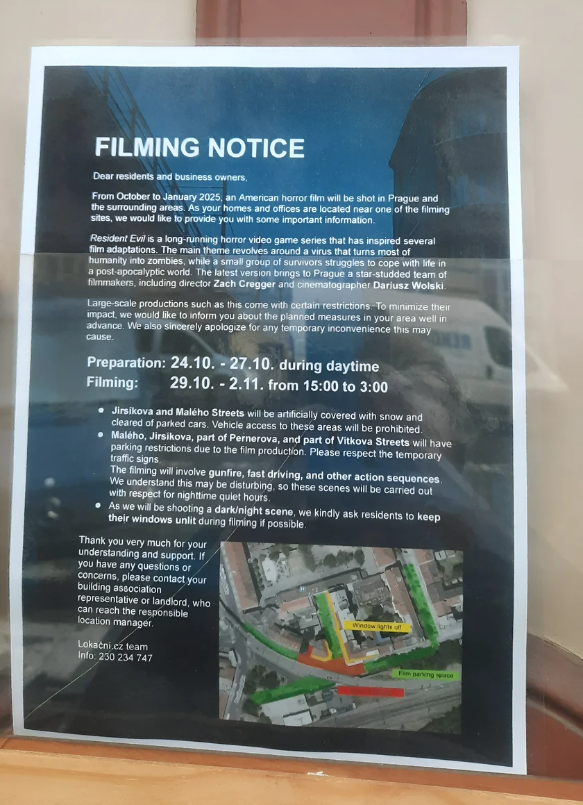 A flyer outside an office on Prague 8's