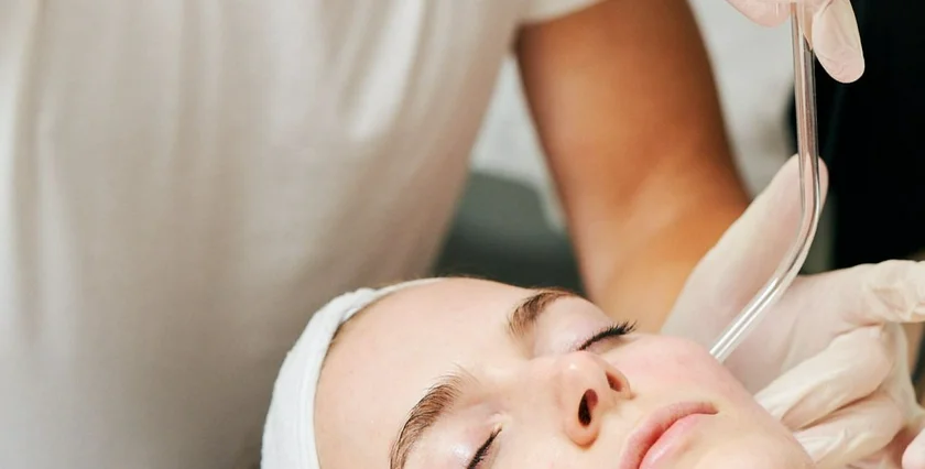 Client undergoing iDerm facial