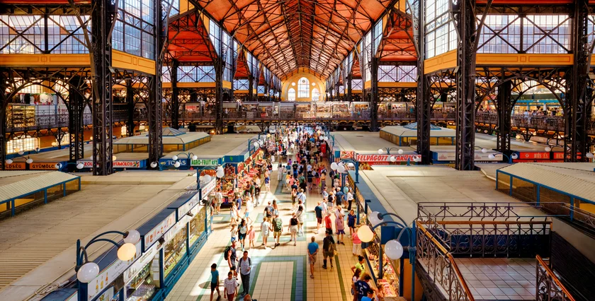 shutterstock_2689691777 Budapest, Hungary - July 27 2025 Crowds of shoppers and tourists inside the Great Market Hall, the largest and oldest indoor market in Budapest JPG