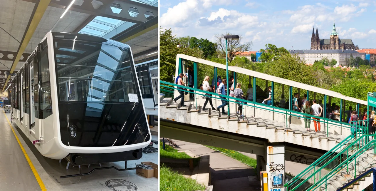 Prague's new funicular: Facebook / Garaventa AG | Funicular in 2016: Shutterstock