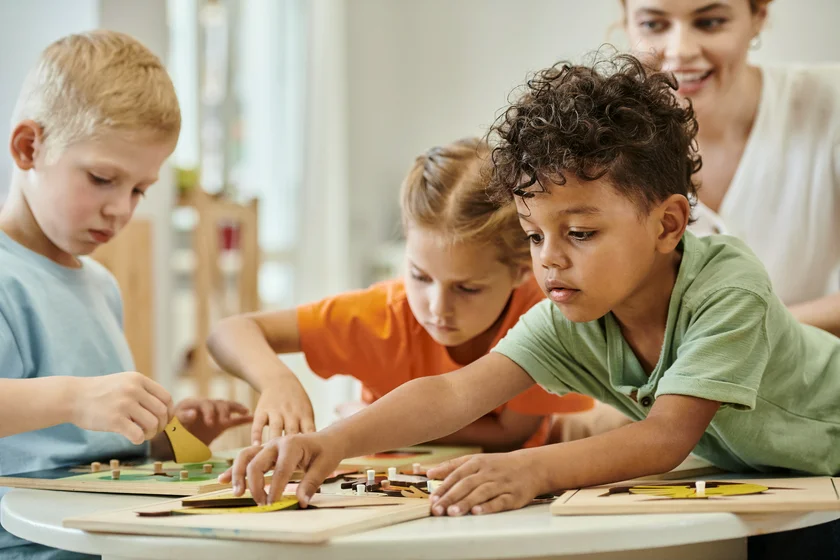Children learning around table