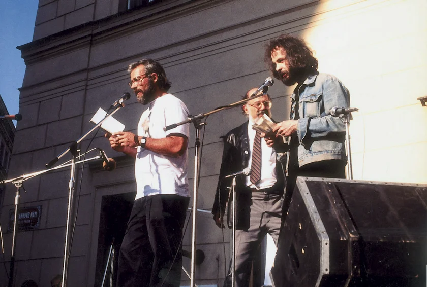Allen Ginsberg and Josef Rauvolf in Prague, May 1990 by Andy Clausen