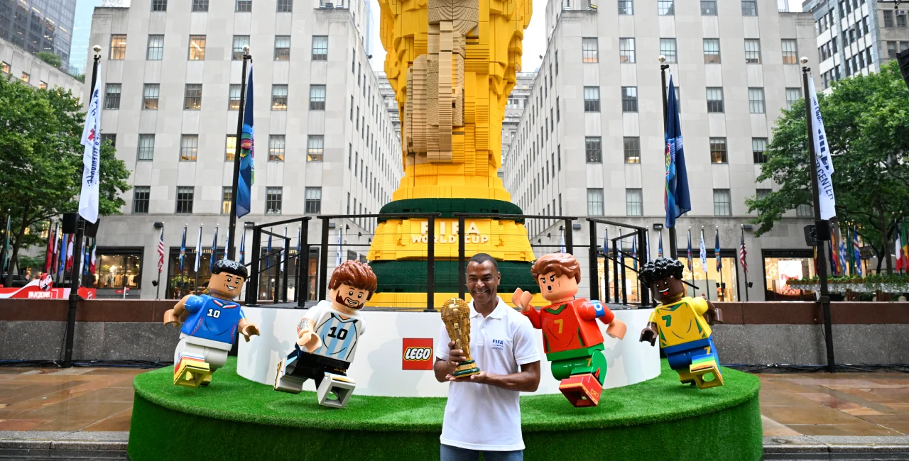 Cafu unveils the Lego World Cup. Photo: The LEGO Group