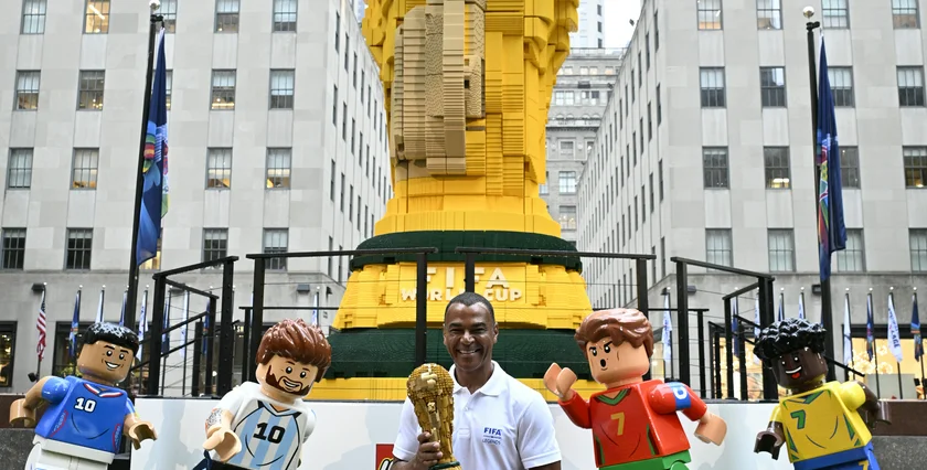 Cafu unveils Lego World Cup. Photo: The LEGO Group