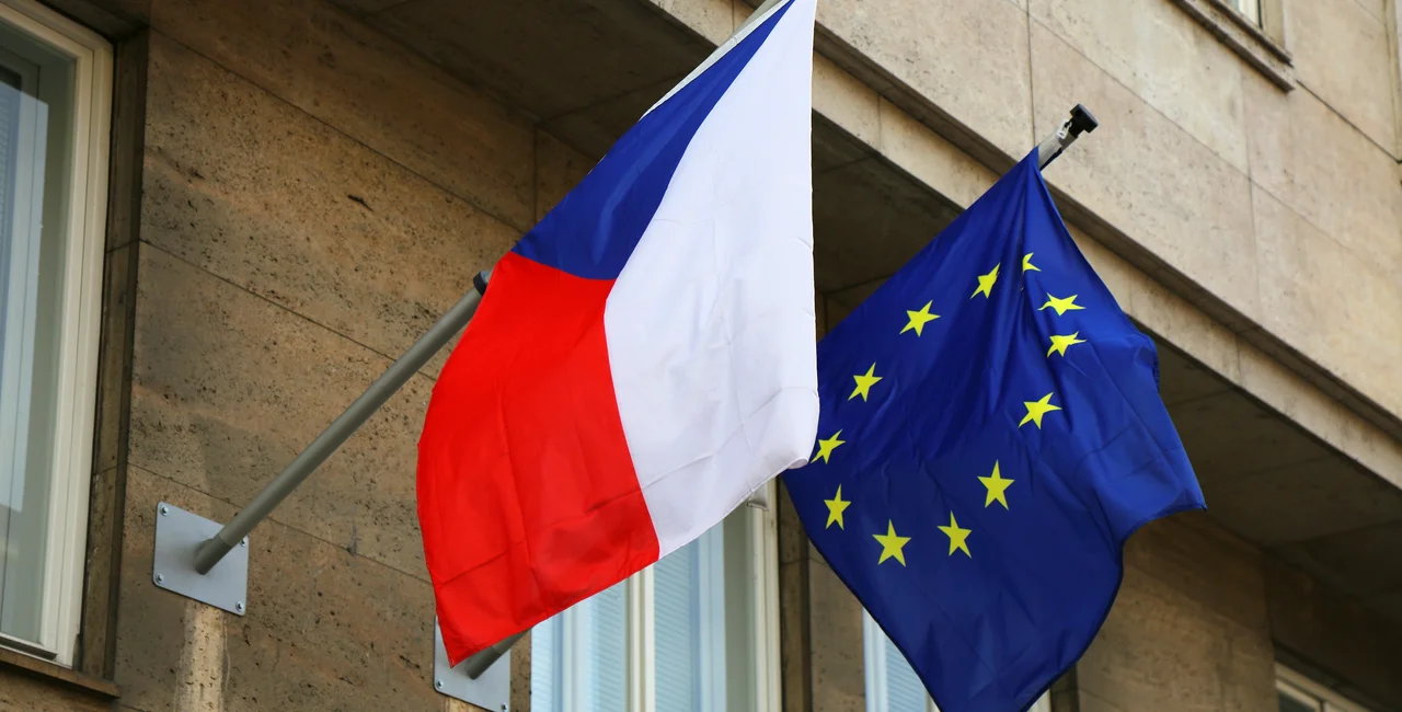 Czech and EU flags in Prague. Photo: Shutterstock / Tupungato