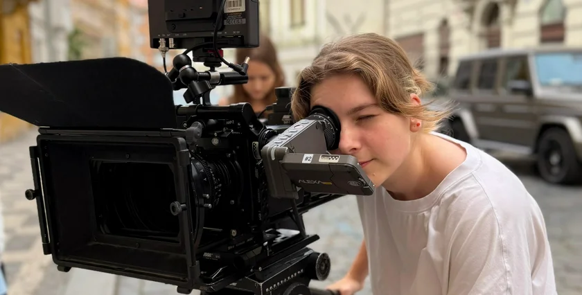 A Prague Film School student using an ARRI Alexa Mini Camera