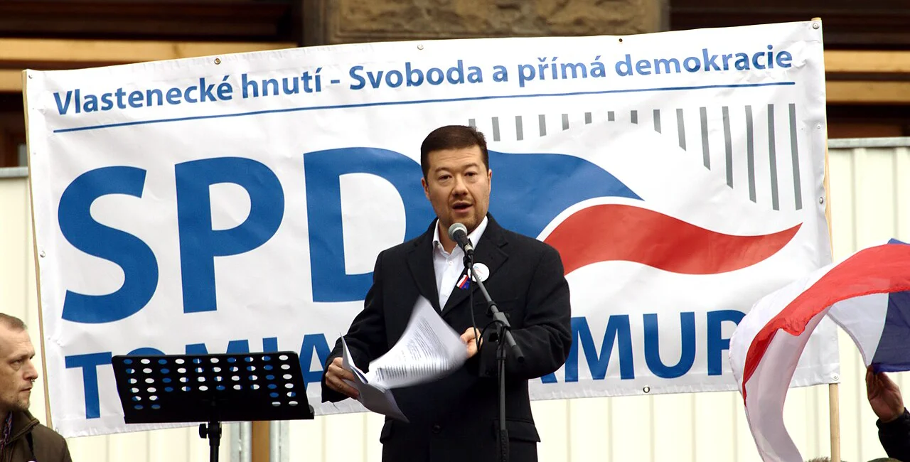 SPD leader Tomio Okamura speaks in Prague, 2015. Photo: Aktron / Wikimedia Commons