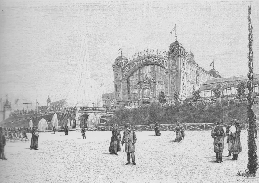 Sketch of the Industrial Palace from the northern side. Photo: Výstaviště Praha