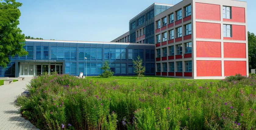 Exterior view of the Faculty of Economics and Management (PEF) building on the Czech University of Life Sciences Prague (CZU) campus in Prague-Suchdol.
