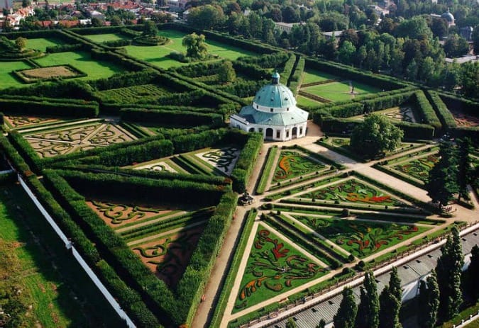 kromeriz castle gardens aerial view
