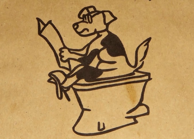 cartoon of dog on toilet