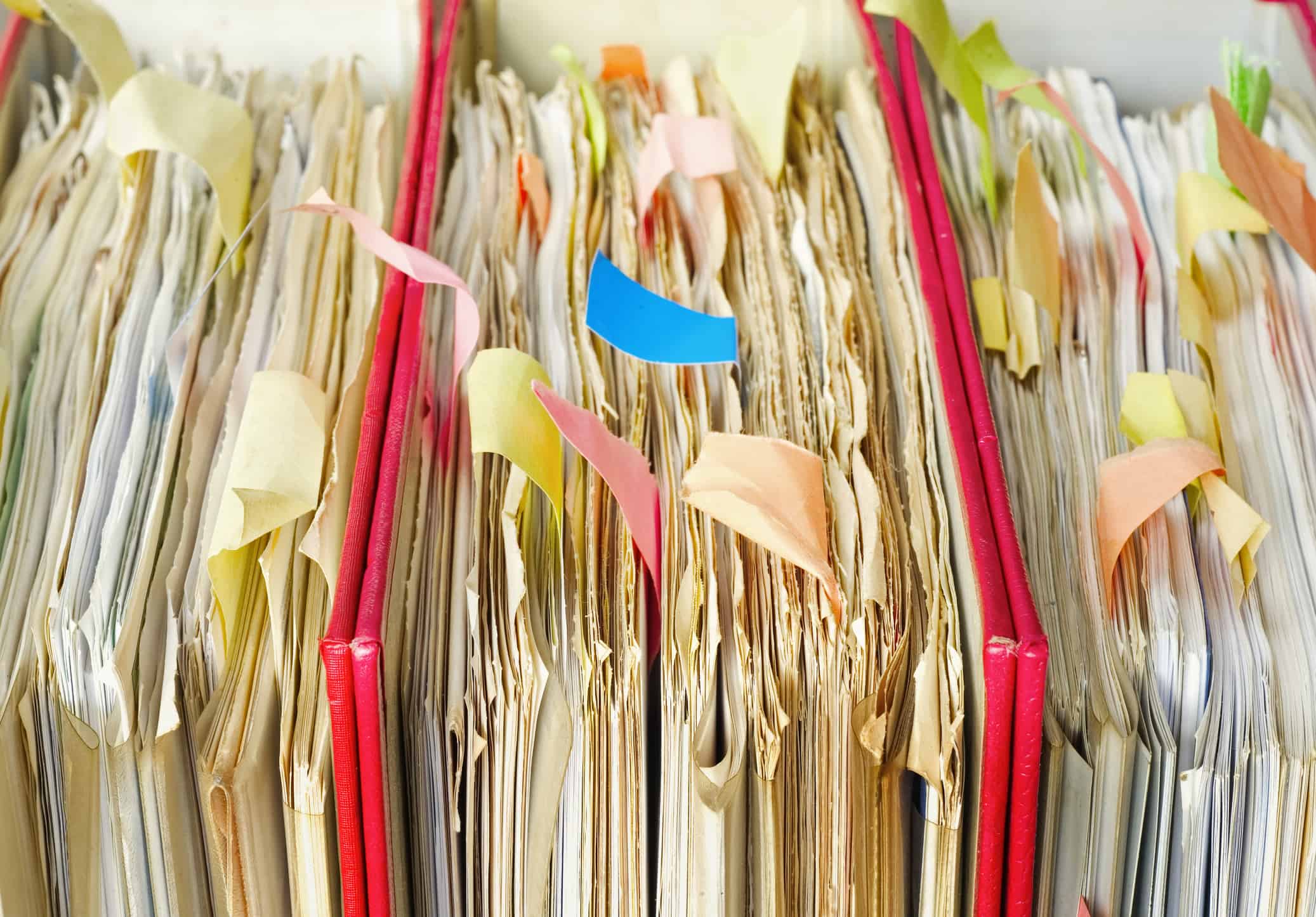 messy file folders, close up, selective focus