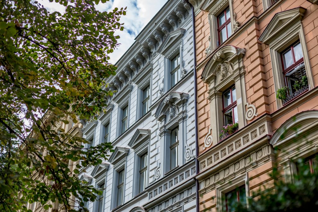 A row of apartment buildings in Prague, Czech Republic