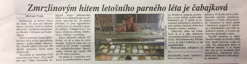 Ralsko's sausage ice cream in Czech newspaper Právo, via Facebook / Zmrzlinárna Ralsko