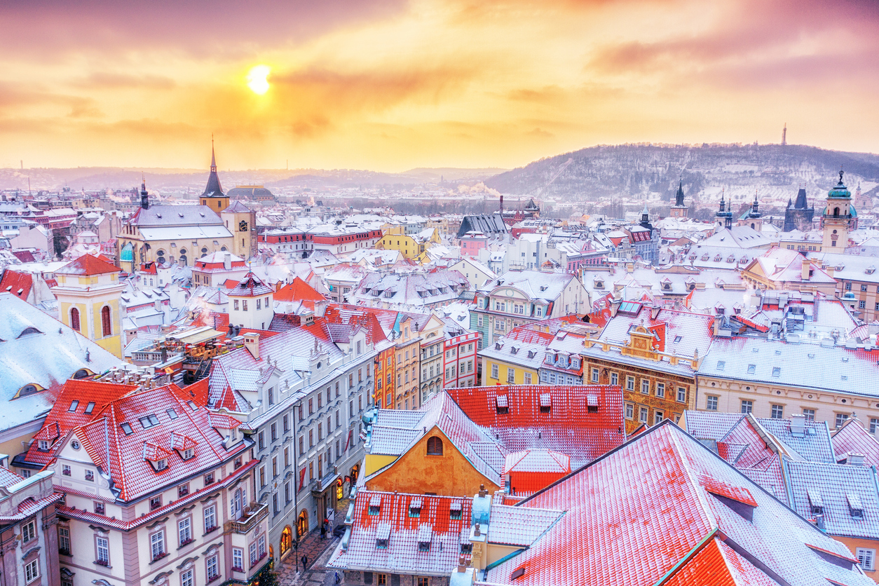 Downtown Prague during winter