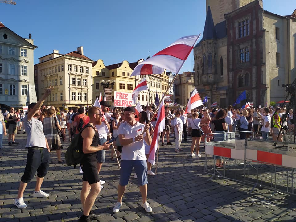 Demonstration in support of Belarus at Prague's Old Town Square via Raymond Johnston