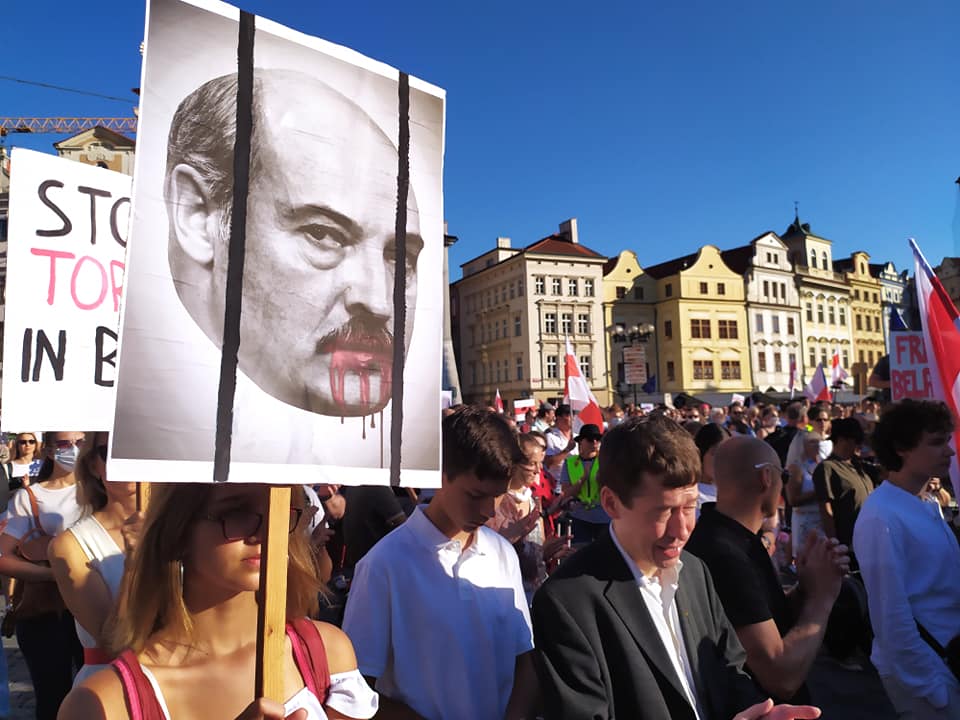 Demonstration in support of Belarus at Prague's Old Town Square via Raymond Johnston