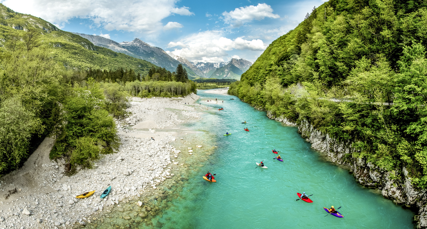 Kayakers on the Soča River in Slovenia via iStock / Ziga Plahutar