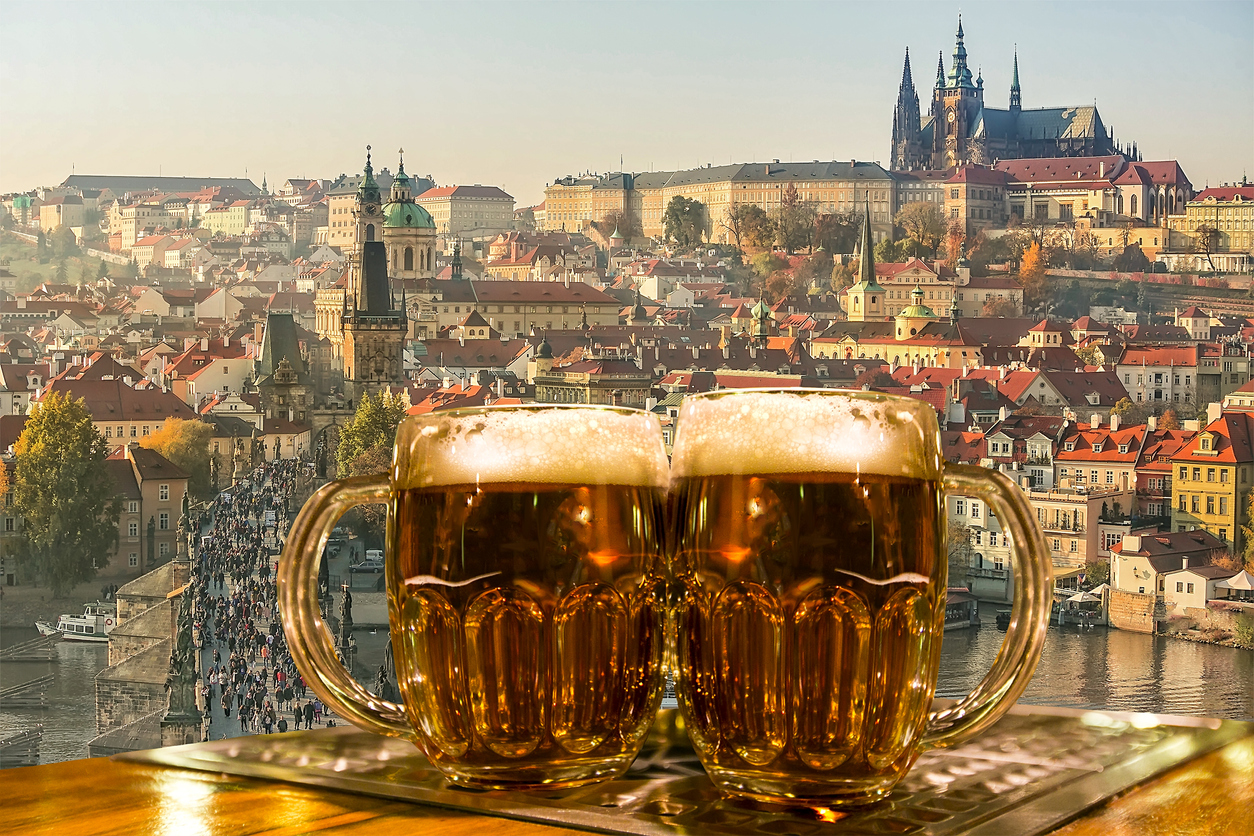 Glasses of beer in Prague via iStock / alexxx_77